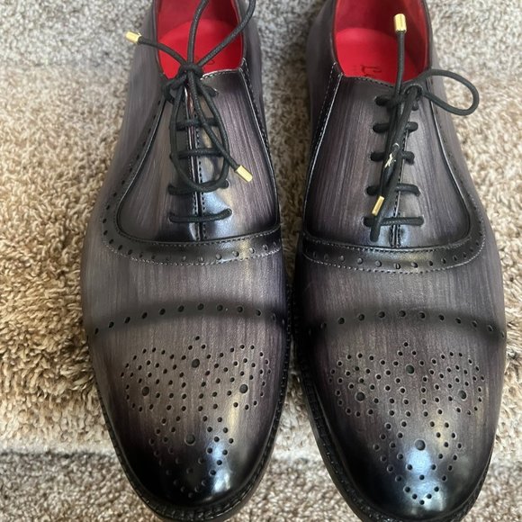 Lethato Handcrafted Men\'s Wingtip Brogue Grey/Black Leather Oxfords . main image 7